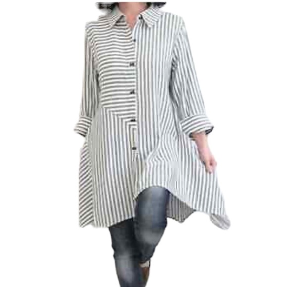 Soft Surroundings button up standout striped asymmetric lagenlook tunic top M - Picture 1 of 11